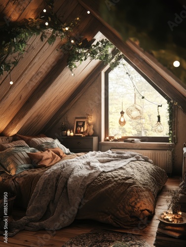 Cozy Attic Bedroom With Woo...