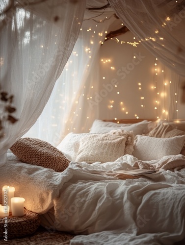 Cozy Bed Under Sheer Canopy...