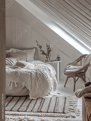 Cozy Attic Bedroom With Whi...