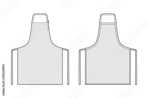 Aprons Classic Bib short technical fashion illustration. Chef uniform for cooking Flat sketch outline apparel template front, back view. Women men unisex CAD mockup isolated on white background