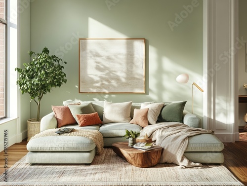 Serene Green Living Room Wi...