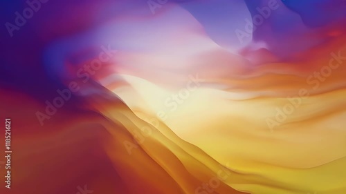 Abstract image featuring a vibrant color palette of purple, blue, orange and yellow hues creating a dreamy, flowing landscape. The colors blend seamlessly, creating a sense of movement and depth.