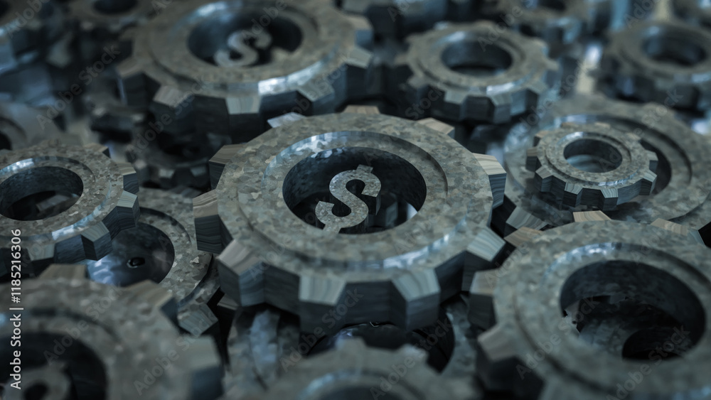 The Dollar Symbol and Metal Gear for Business Concept 3D rendering. The Dollar Symbol and Metal Gear for Business Concept 3D rendering.