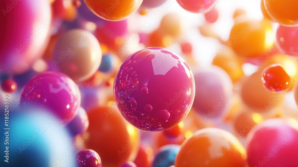 Abstract background of colorful spheres floating in the air with a bright light in the background. Abstract background of colorful spheres floating in the air with a bright light in the background.