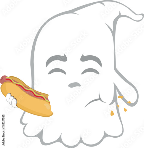 vector illustration character ghost cartoon, eating fast food from a hot dog