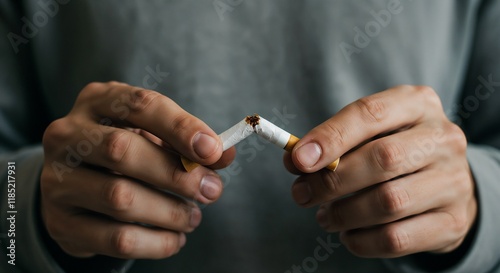 A close-up image of hands breaking a cigarette, symbolizing quitting smoking for better health.

 photo