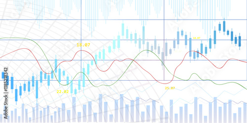 stock financial chart with  fluctuating graphs in blue stick white background 