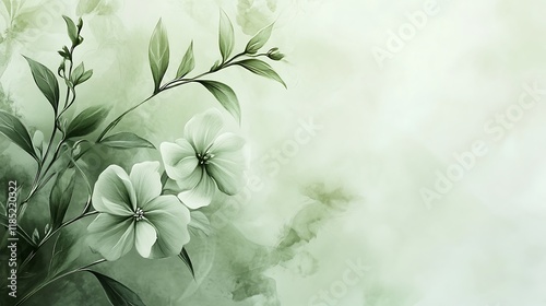 Delicate Sage Green Flowers and Leaves Artistic Painting