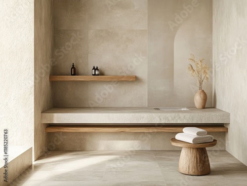 Minimalist Beige Bathroom D...