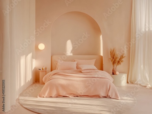 Serene Peach Bedroom With S...