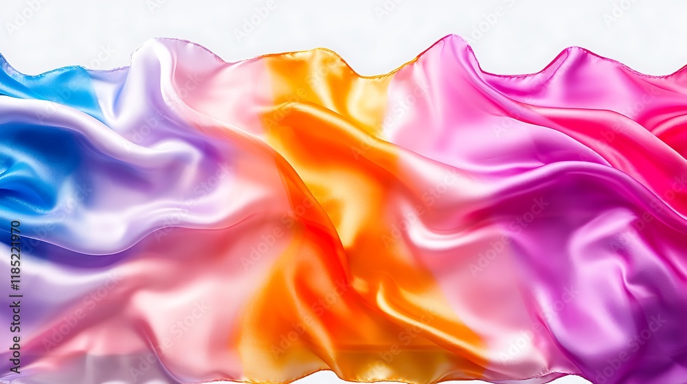 Obraz premium Colorful silk fabric with flowing waves and vibrant rainbow hues.