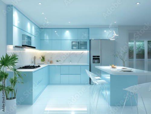 Modern Light Blue Kitchen D...