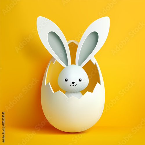 Easter poster. Easter holiday greeting card. Easter background. Easter yellow background. Easter egg and bunny. Happy Easter holiday background. Easter card. Vector illustration easter egg and rabbit