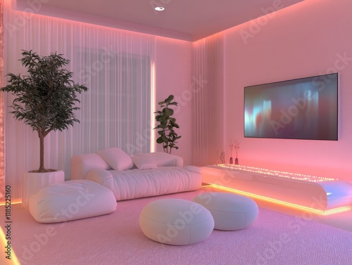 Modern Pink Living Room Int...
