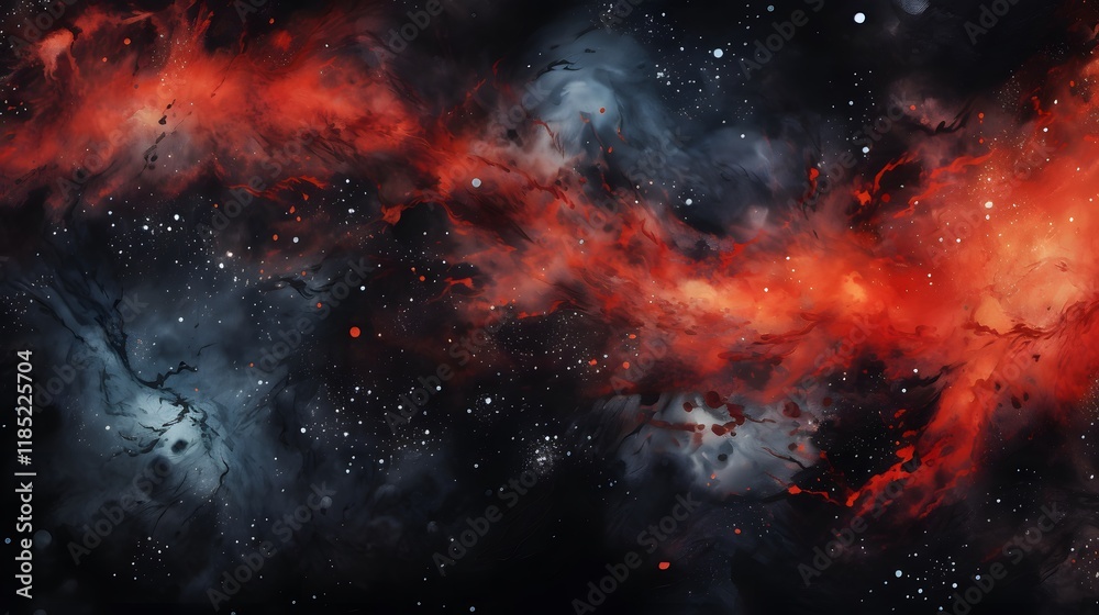 Fototapeta premium Abstract Nebulae in Red, Grey, and Black