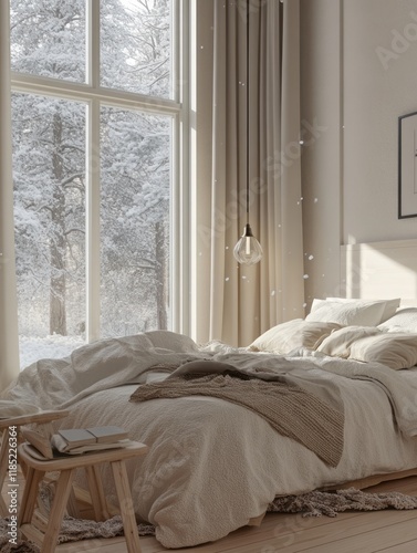Cozy Winter Bedroom with Sn...