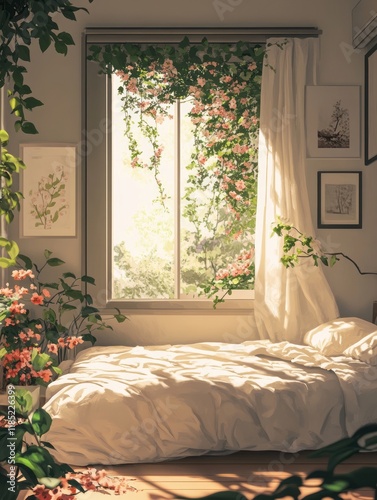 Serene Bedroom Window View ...