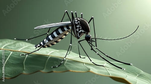 Striking Close-Up of a Mosquito on a Leaf photo