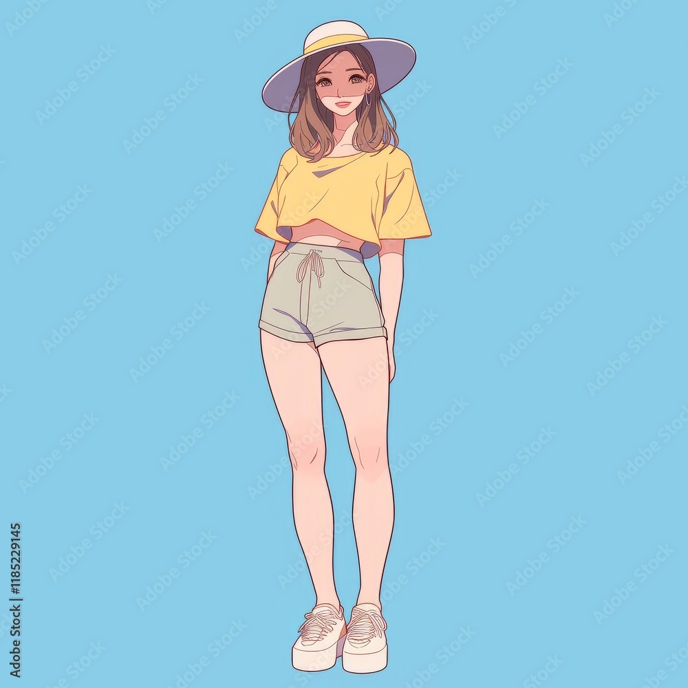 Illustration of a Woman Posing in Beachwear Generative AI Illustration of a Woman Posing in Beachwear Generative AI