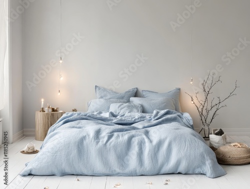 Serene Blue Linen Bedding i...