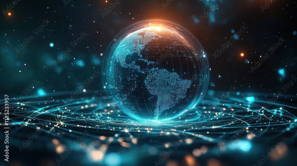 Obraz premium Global Wireless Mobile Communication Technology Digital Smartphone Connectivity Holographic Networking Interface