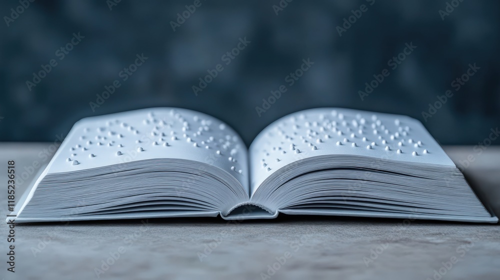 Obraz premium Open braille book on table, close-up.
