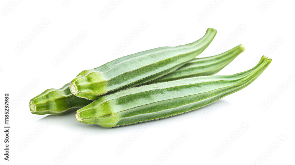 close-up of fresh okra against white background.ai generative close-up of fresh okra against white background.ai generative