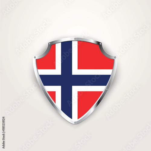 Norwegian flag on a shield . Norway flag. Vector illustration. 