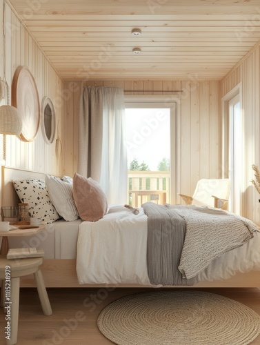 Serene Wooden Bedroom with ...