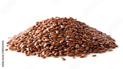 close-up of flaxseed stack against white background.ai generative photo