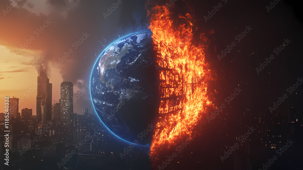 Obraz premium The future Earth between fire and ice