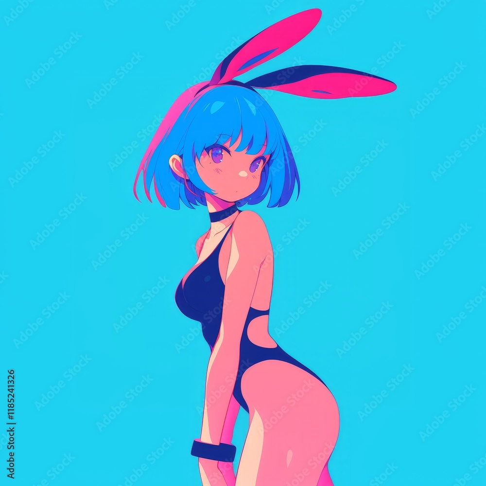 Illustration of a Bunny Girl in Swimwear Generative AI