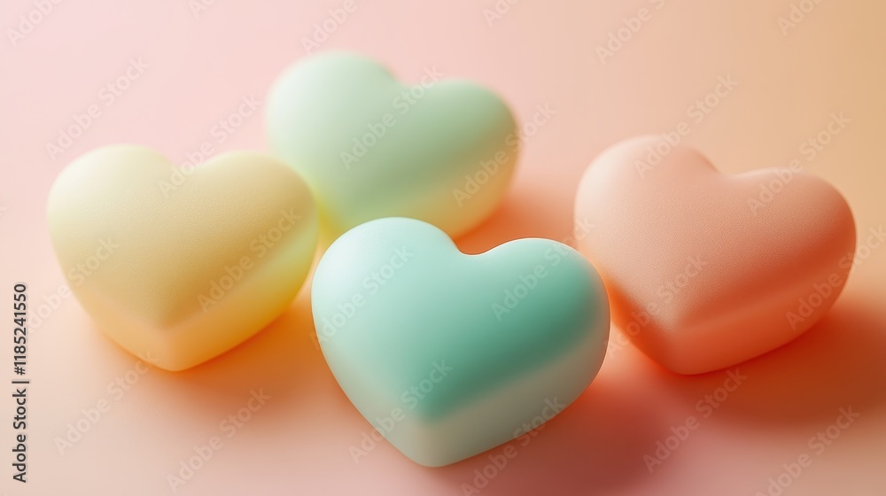 Colorful Pastel Heart-Shaped Candles on Soft Gradient Background for Romantic and Cozy Atmosphere Colorful Pastel Heart-Shaped Candles on Soft Gradient Background for Romantic and Cozy Atmosphere