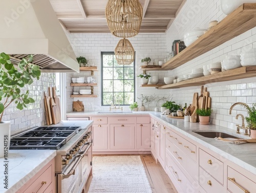 Elegant Pink Kitchen With W...