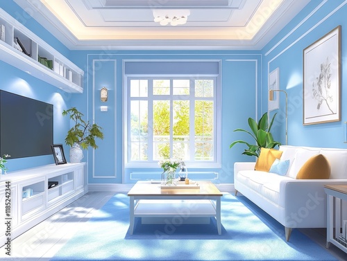 Serene Blue Living Room Wit...