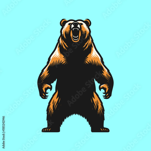 angry standing grizzly bear illustration vector