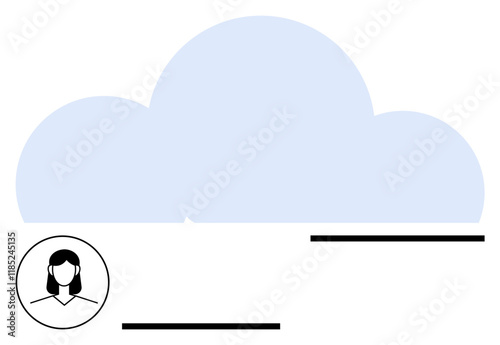 Cloud icon represents online storage, user avatar indicates personalization. Ideal for technology, data, communication, networking, user profiles, cloud computing, abstract line flat metaphor