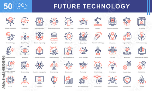 Future Technology icon collection set. Containing emerging technology, change, it, nanotechnology, biotechnology, robotic, ai icon. Simple vector illustration