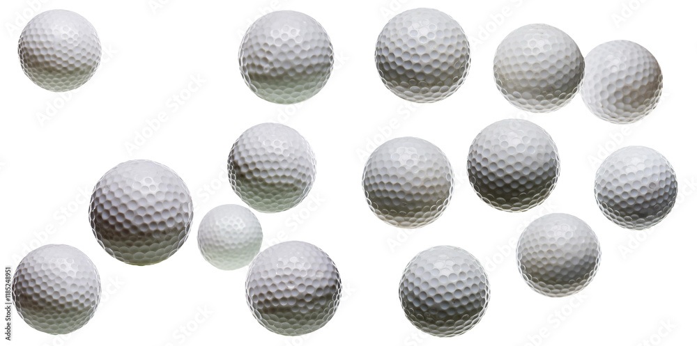 Collection of white golf balls in various angles isolated on transparent background Collection of white golf balls in various angles isolated on transparent background