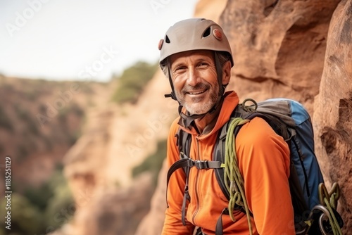 Senior man hiking in the mountains. Active senior man hiking in the mountains.