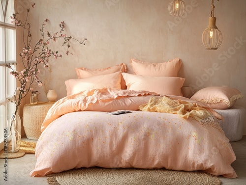 Peach Linen Bedding Set in ...