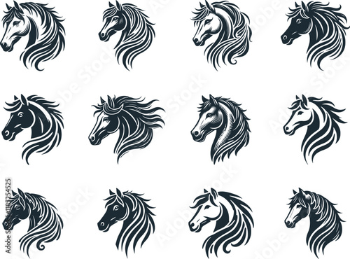 Set Of Horse Head Silhouette Vector On White Background eps 10