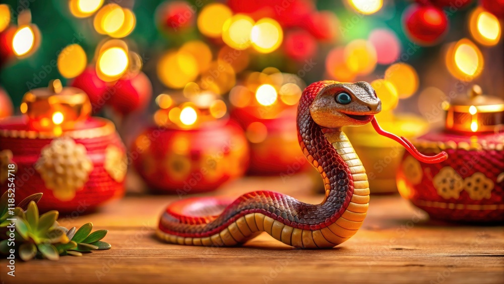 Miniature snake, a charming tilt-shift photo celebrating the 2025 Chinese New Year of the Snake. Miniature snake, a charming tilt-shift photo celebrating the 2025 Chinese New Year of the Snake.
