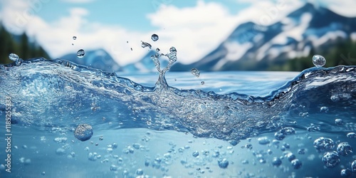 Close up view of splash in clear healthy water from mountains, banner photo