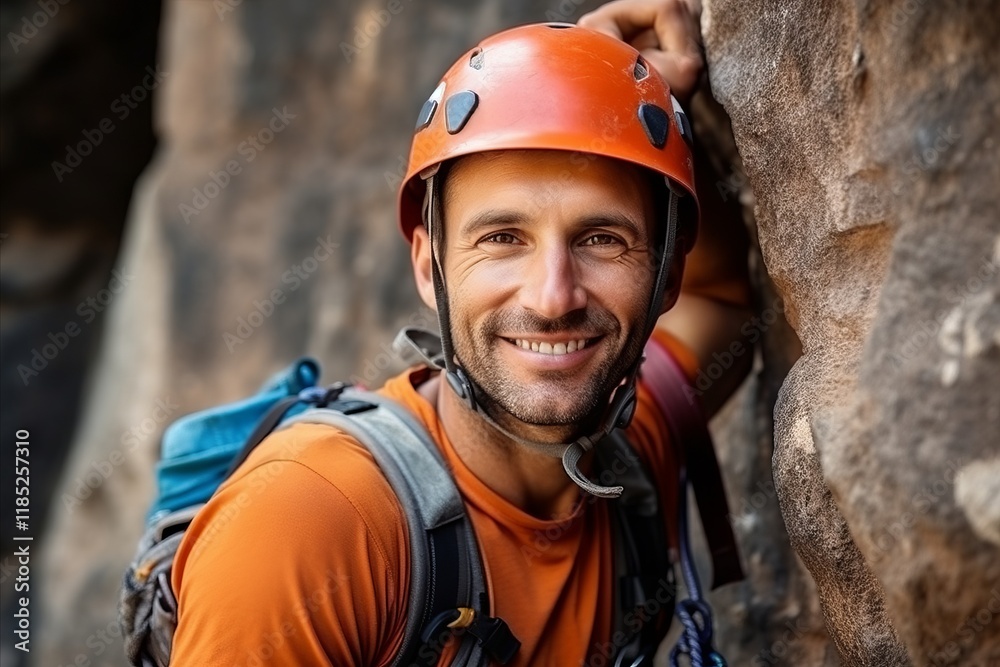 Portrait of happy male rock climber looking at camera and smiling Portrait of happy male rock climber looking at camera and smiling