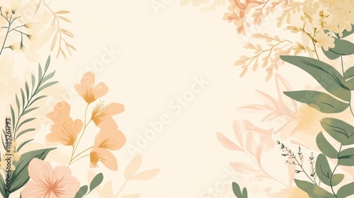 Pastel floral frame, beige background, wedding invitation design