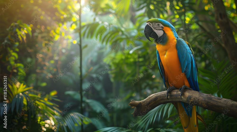 Vibrant Parrot Perched in a Tropical Rainforest Setting Vibrant Parrot Perched in a Tropical Rainforest Setting