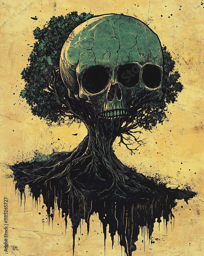 Skull and Tree surrealist illustration photo