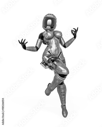 coolest astronaut girl is doing a pin up pose in white background