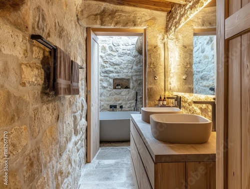 Rustic Stone Bathroom With ...
